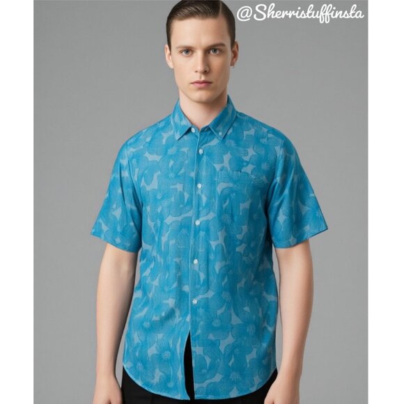 Hurley Other - Hurley One & Only Stretch Short Sleeve Button-Up Shirt L Blue Floral Cotton/Span